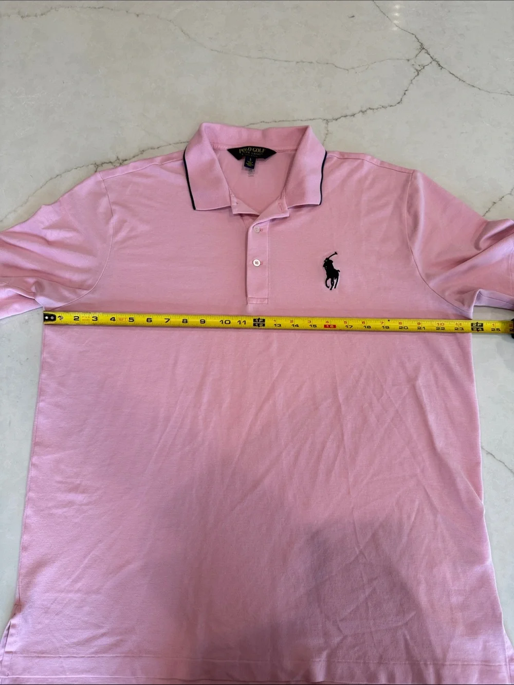 Ralph Lauren Pink Polo with Navy Pony and Collar Trim - Picture 4 of 8